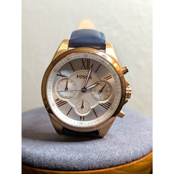 Fossil Watch BQ3121 Rose Gold Navy Chronograph Watch Leather Strap - Picture 9 of 10
